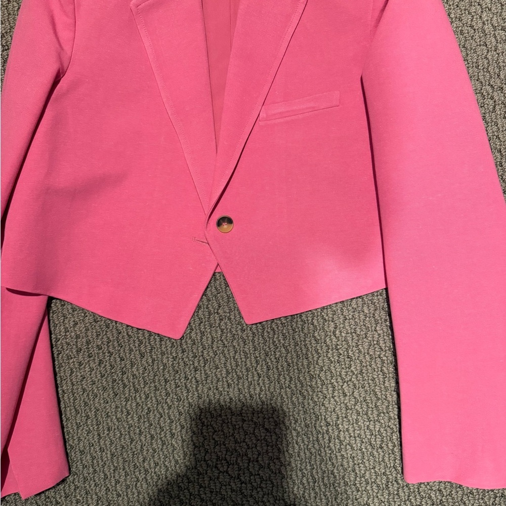 Zara pink brand, new linen cotton crop blazer small